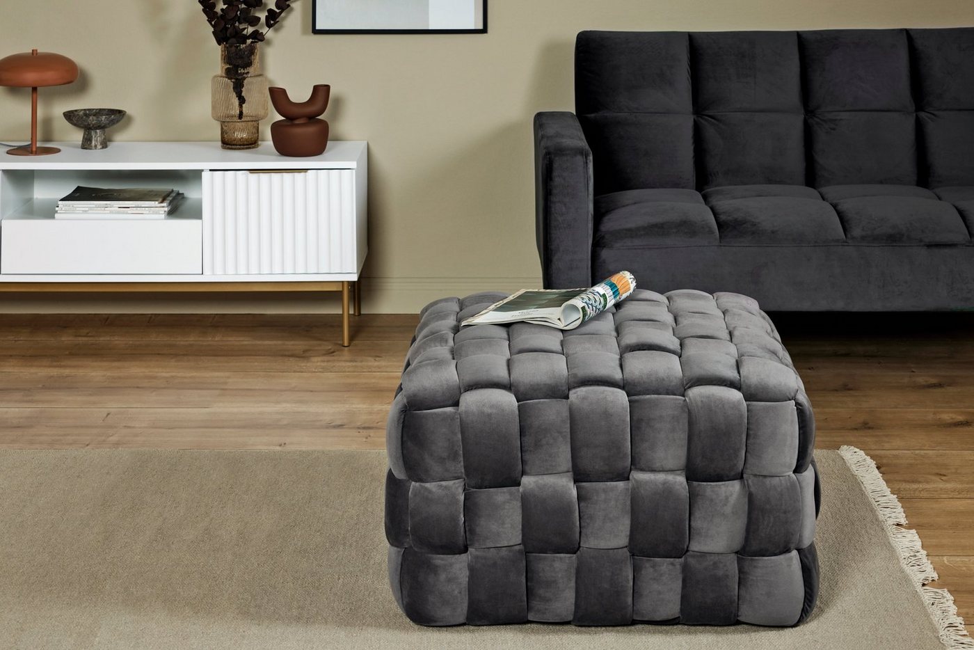 Jahnke Hocker WEB ART M, Hocker, Couchtisch, Beistelltisch gepolstert in edler Flechtoptik – Bild 2 von 5