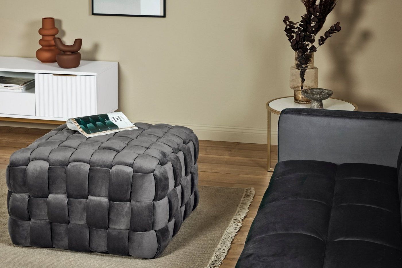 Jahnke Hocker WEB ART M, Hocker, Couchtisch, Beistelltisch gepolstert in edler Flechtoptik – Bild 3 von 5