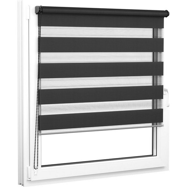 Doppelrollo 32,5 x 130 cm, schwarz [Stoffbreite 29,1 cm], jalousiescout, blickdicht, mit Bohren/ohne Bohren, freihängend, Klemmen, Kleben und Schrauben OHNE Auf