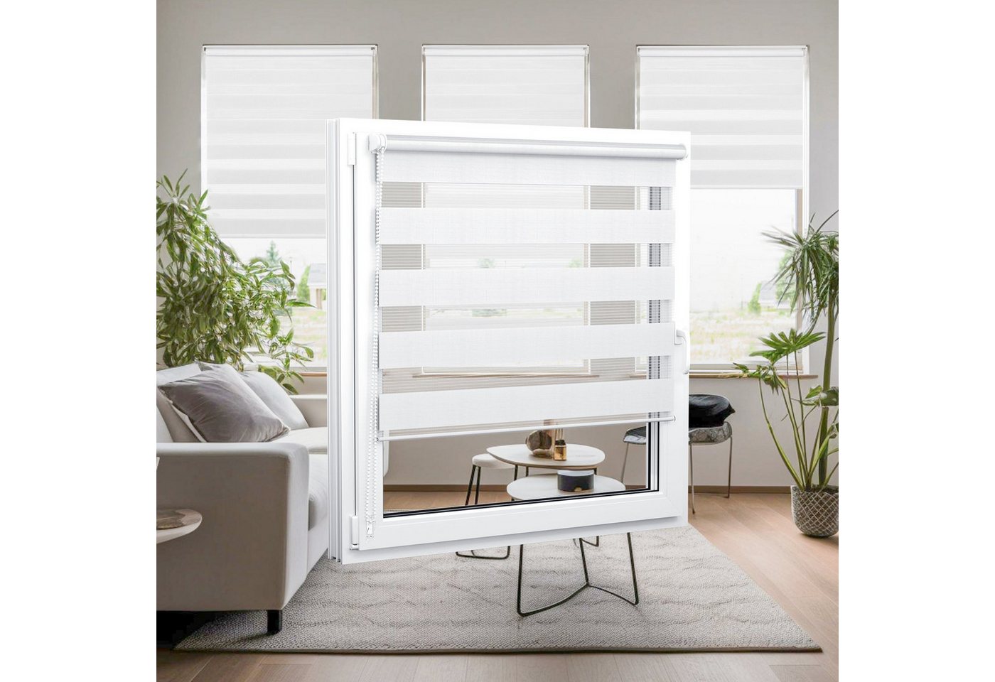 Doppelrollo 32,5 x 130 cm, weiß [Stoffbreite 29,1 cm], jalousiescout, blickdicht, mit Bohren/ohne Bohren, freihängend, Klemmen, Kleben und Schrauben OHNE Aufpre – Bild 5 von 5