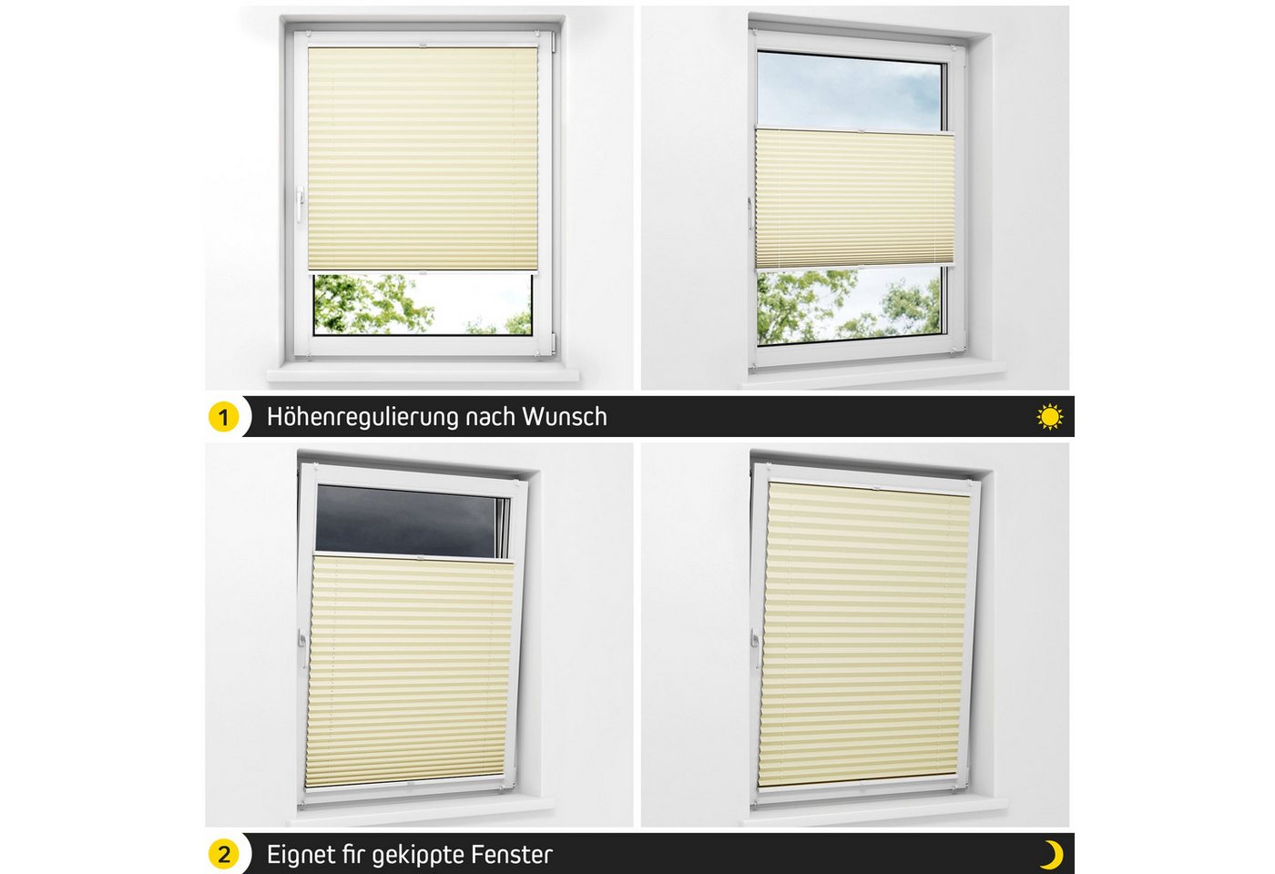 jalousiescout Plissee Pure Basic 60x110cm Creme Klemmfix ohne Bohren, halbtransparent, ohne Bohren, klemmen, Klemmfix, halbtransparent, Polyester-Stoff ohne Boh – Bild 5 von 5