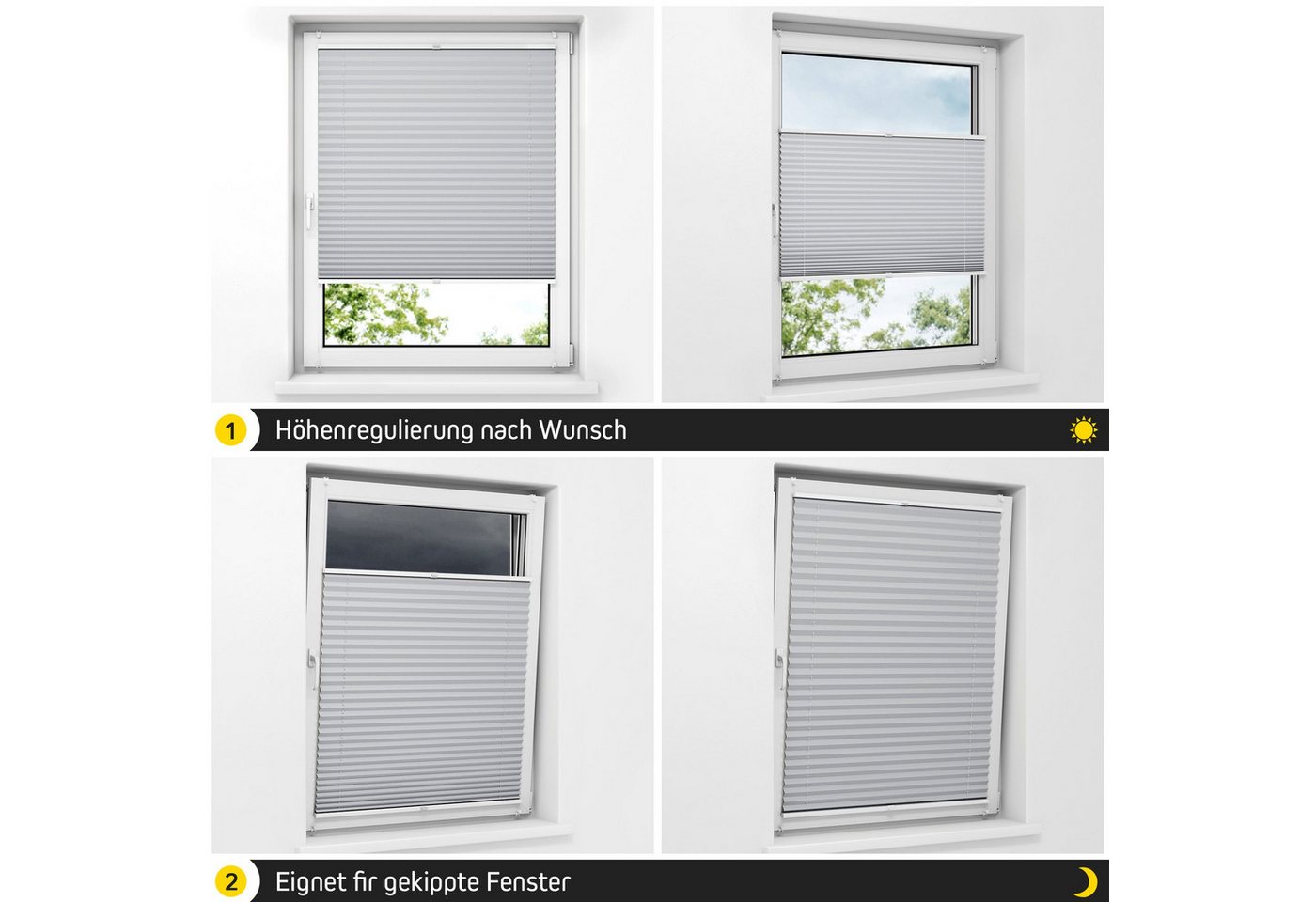 jalousiescout Plissee Pure Basic 60x110cm Grau Klemmfix ohne Bohren, halbtransparent, ohne Bohren, klemmen, Klemmfix, halbtransparent, Polyester-Stoff ohne Bohr – Bild 5 von 5