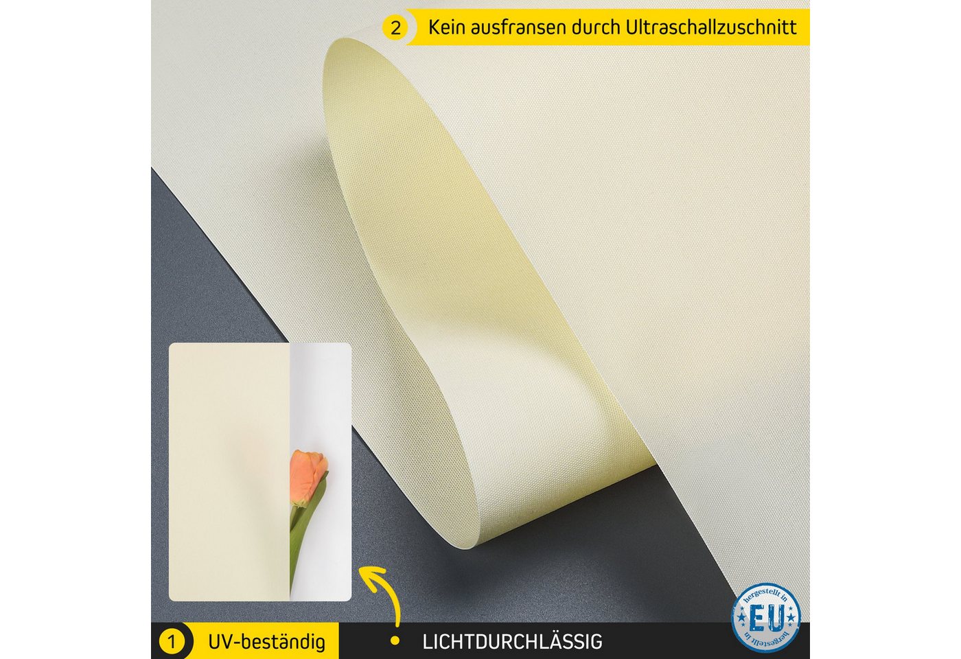 Rollo Lichtdurchlässig, 30 x 100 cm, creme [Stoffbreite 26,6 cm], jalousiescout, blickdicht, ohne Bohren, freihängend, Klemmfix, vormontiert, mit Kindersicherun – Bild 3 von 5