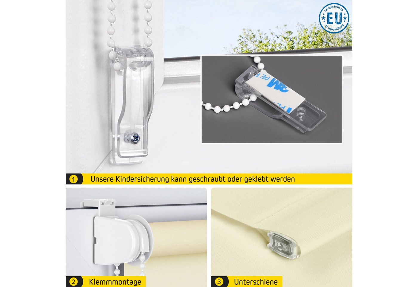 Rollo Lichtdurchlässig, 30 x 100 cm, creme [Stoffbreite 26,6 cm], jalousiescout, blickdicht, ohne Bohren, freihängend, Klemmfix, vormontiert, mit Kindersicherun – Bild 4 von 5