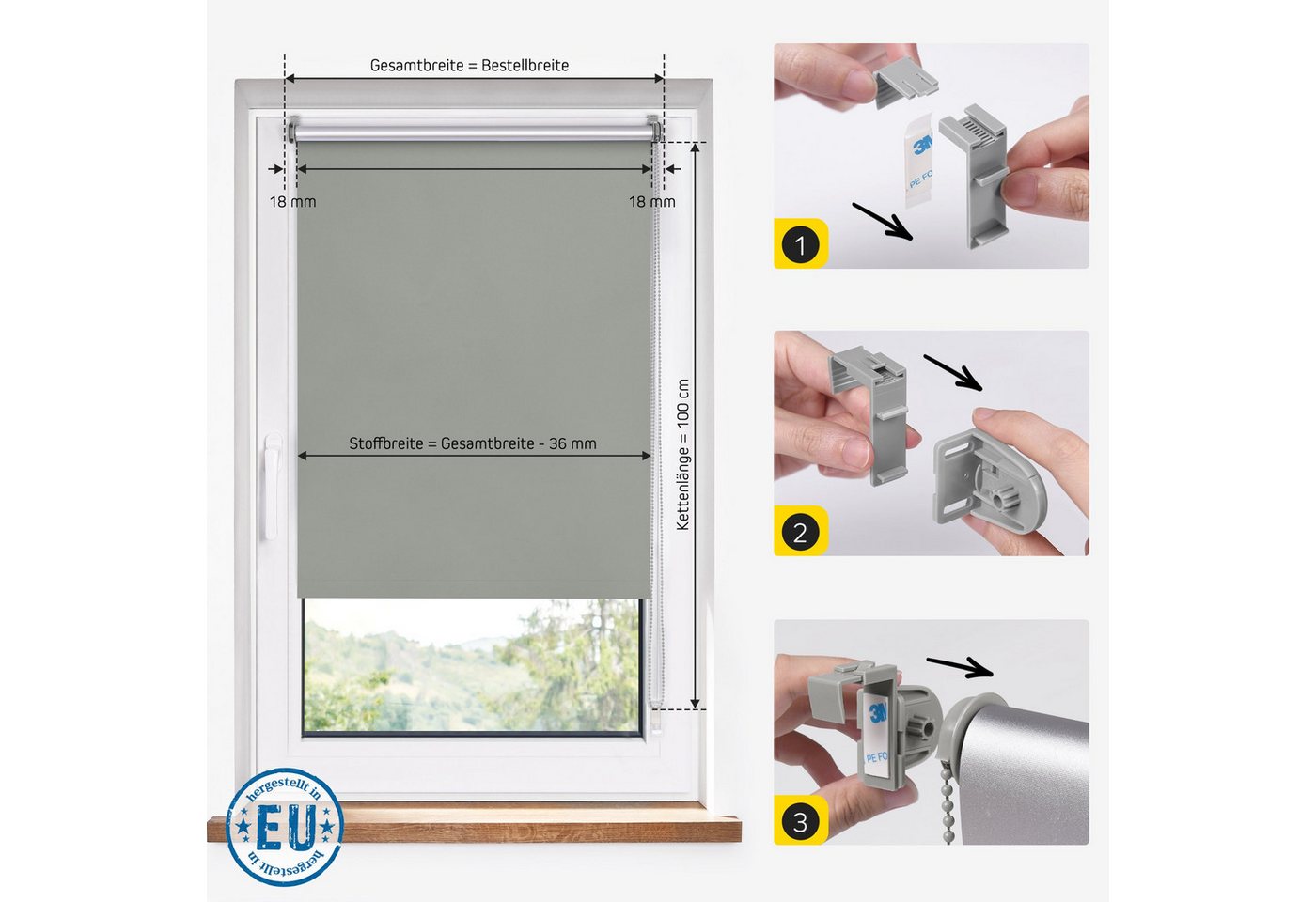 Verdunklungsrollo Thermorollo, 30 x 130 cm, dunkelgrau [Stoffbreite 26,6 cm], jalousiescout, verdunkelnd, ohne Bohren, freihängend, Klemmfix, Thermo-Rollo Vollv – Bild 2 von 5