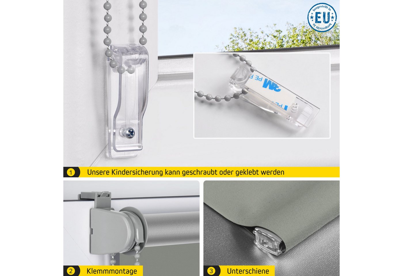 Verdunklungsrollo Thermorollo, 30 x 130 cm, dunkelgrau [Stoffbreite 26,6 cm], jalousiescout, verdunkelnd, ohne Bohren, freihängend, Klemmfix, Thermo-Rollo Vollv – Bild 4 von 5