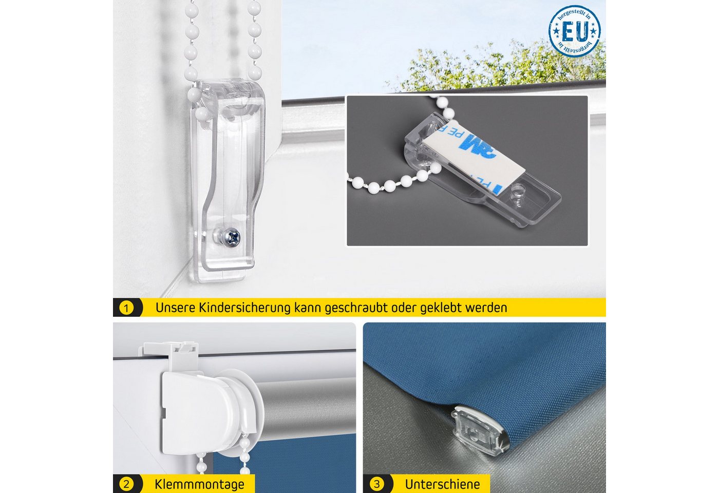 Verdunklungsrollo Thermorollo, 30 x 120 cm, dunkelblau [Stoffbreite 26,6 cm], jalousiescout, verdunkelnd, ohne Bohren, freihängend, Klemmfix, Thermo-Rollo Vollv – Bild 3 von 5