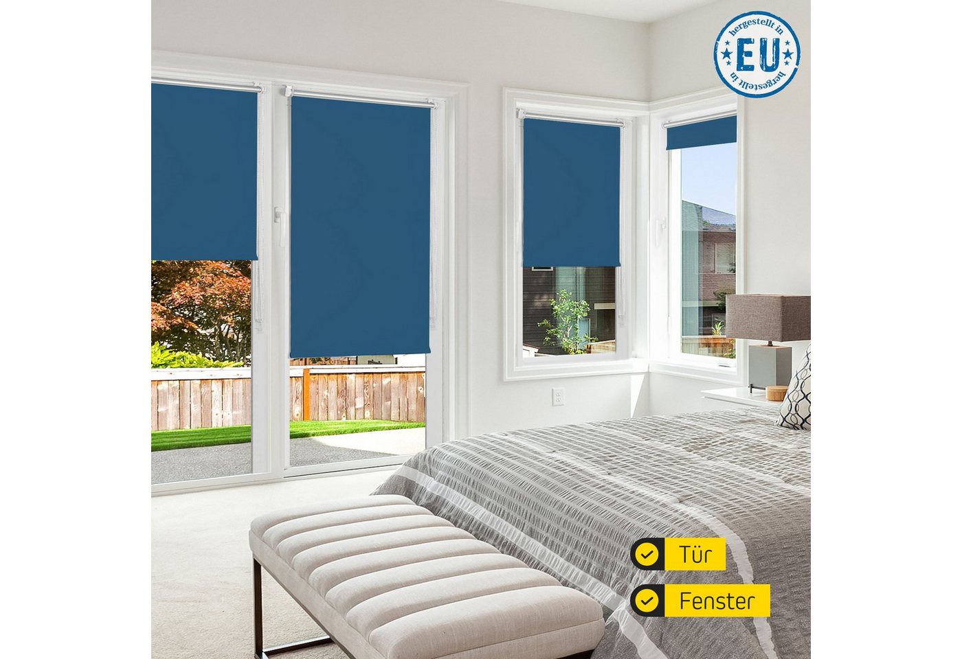 Verdunklungsrollo Thermorollo, 30 x 120 cm, dunkelblau [Stoffbreite 26,6 cm], jalousiescout, verdunkelnd, ohne Bohren, freihängend, Klemmfix, Thermo-Rollo Vollv – Bild 4 von 5