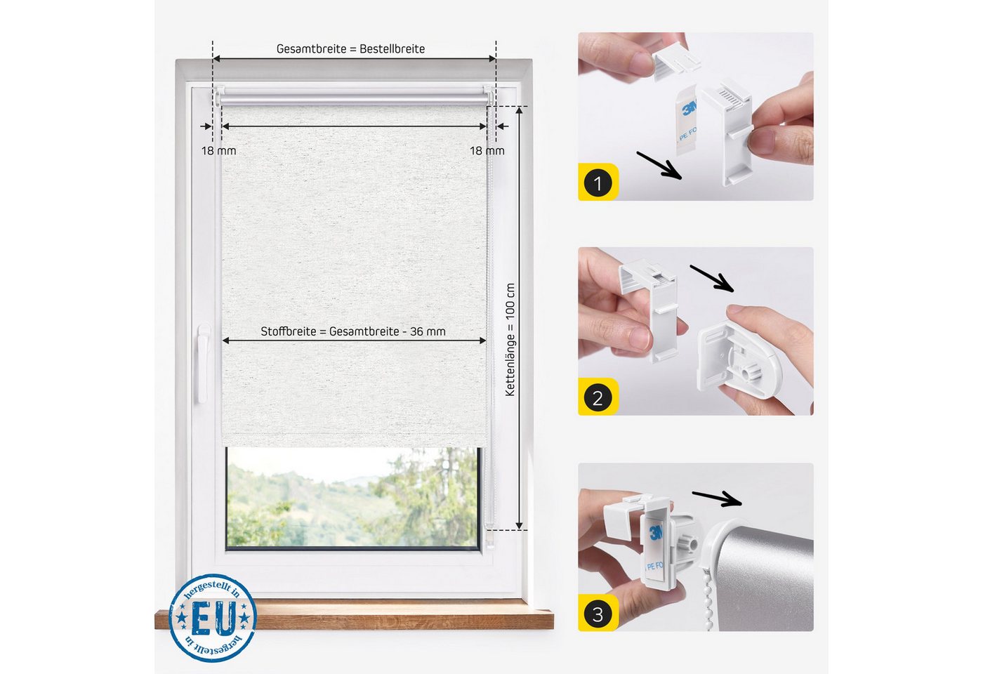 Verdunklungsrollo Thermorollo, 30 x 100 cm, weiß-strukturiert [Stoffbreite 26,6 cm], jalousiescout, verdunkelnd, ohne Bohren, freihängend, Klemmfix, Thermo-Roll – Bild 2 von 5
