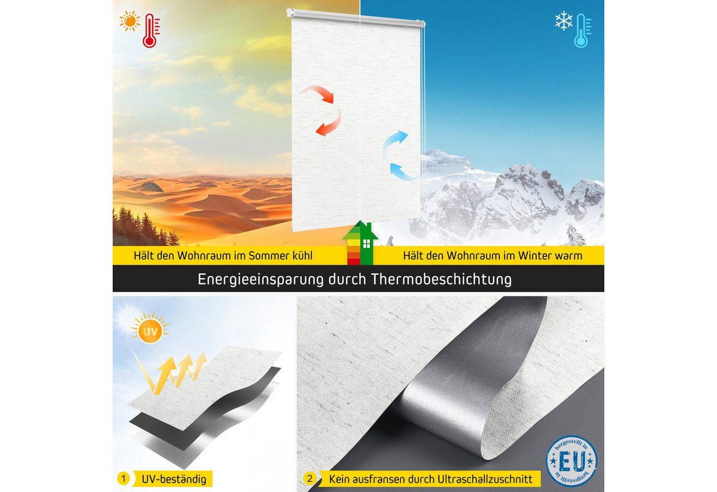 Verdunklungsrollo Thermorollo, 30 x 100 cm, weiß-strukturiert [Stoffbreite 26,6 cm], jalousiescout, verdunkelnd, ohne Bohren, freihängend, Klemmfix, Thermo-Roll – Bild 3 von 5