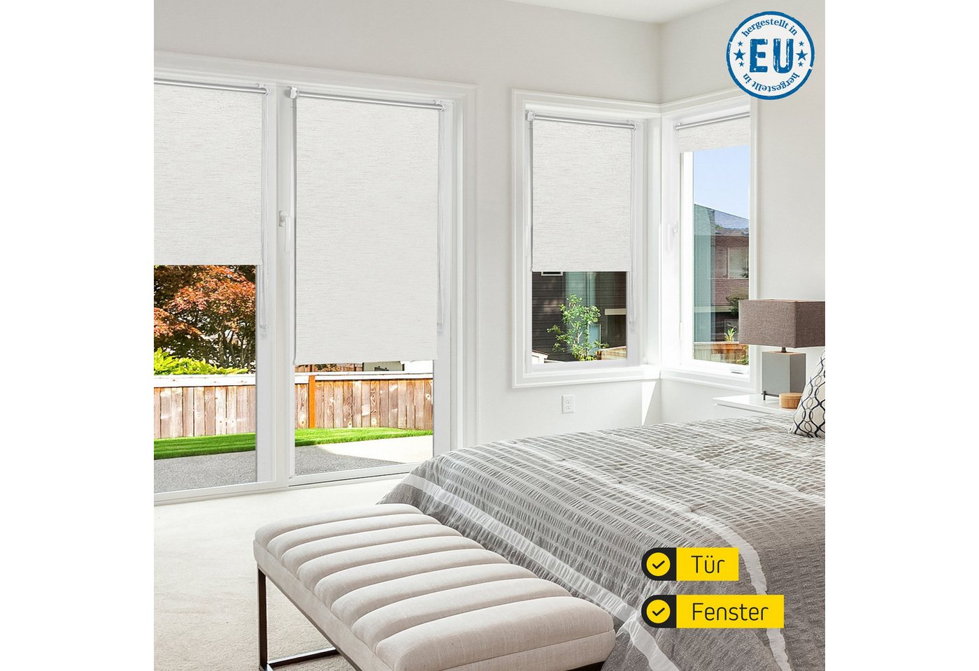 Verdunklungsrollo Thermorollo, 30 x 120 cm, weiß-strukturiert [Stoffbreite 26,6 cm], jalousiescout, verdunkelnd, ohne Bohren, freihängend, Klemmfix, Thermo-Roll – Bild 5 von 5
