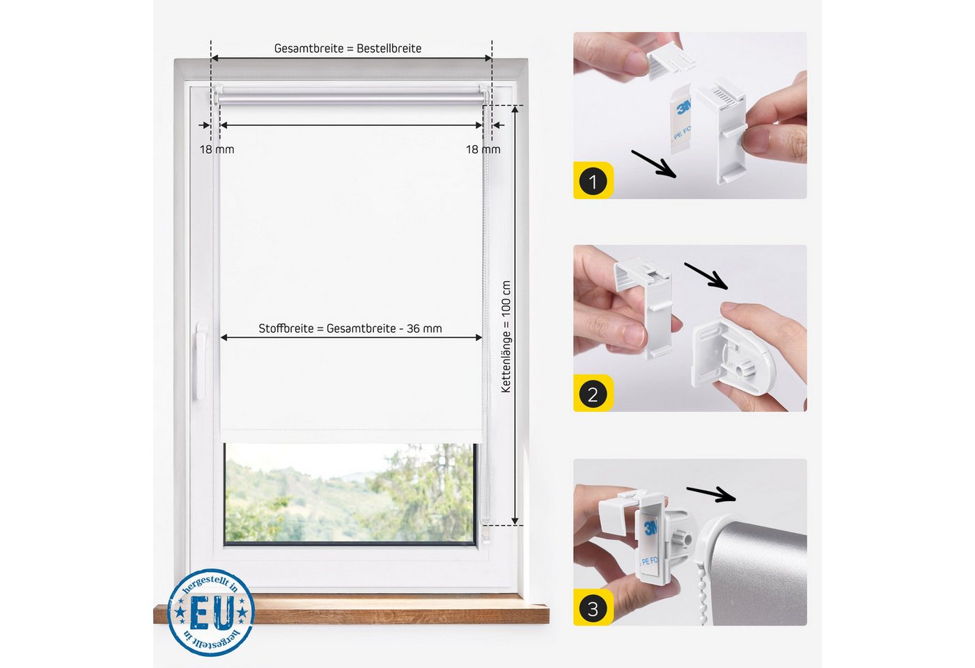 Verdunklungsrollo Thermorollo, 30 x 100 cm, weiß [Stoffbreite 26,6 cm], jalousiescout, verdunkelnd, ohne Bohren, freihängend, Klemmfix, Thermo-Rollo Vollverdunk – Bild 2 von 5