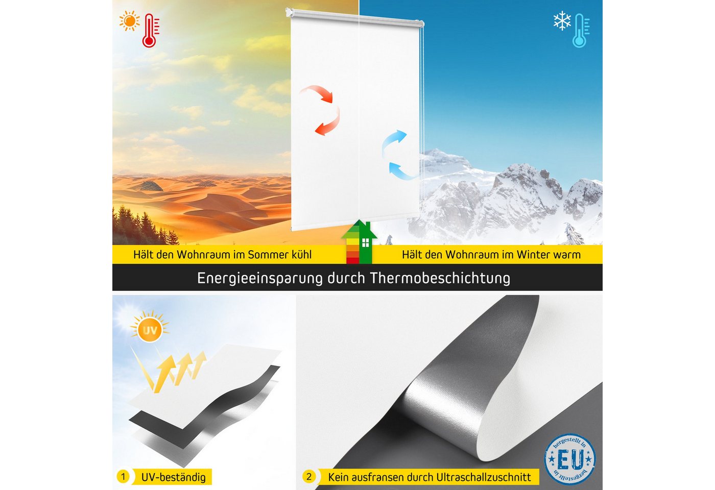 Verdunklungsrollo Thermorollo, 30 x 100 cm, weiß [Stoffbreite 26,6 cm], jalousiescout, verdunkelnd, ohne Bohren, freihängend, Klemmfix, Thermo-Rollo Vollverdunk – Bild 3 von 5