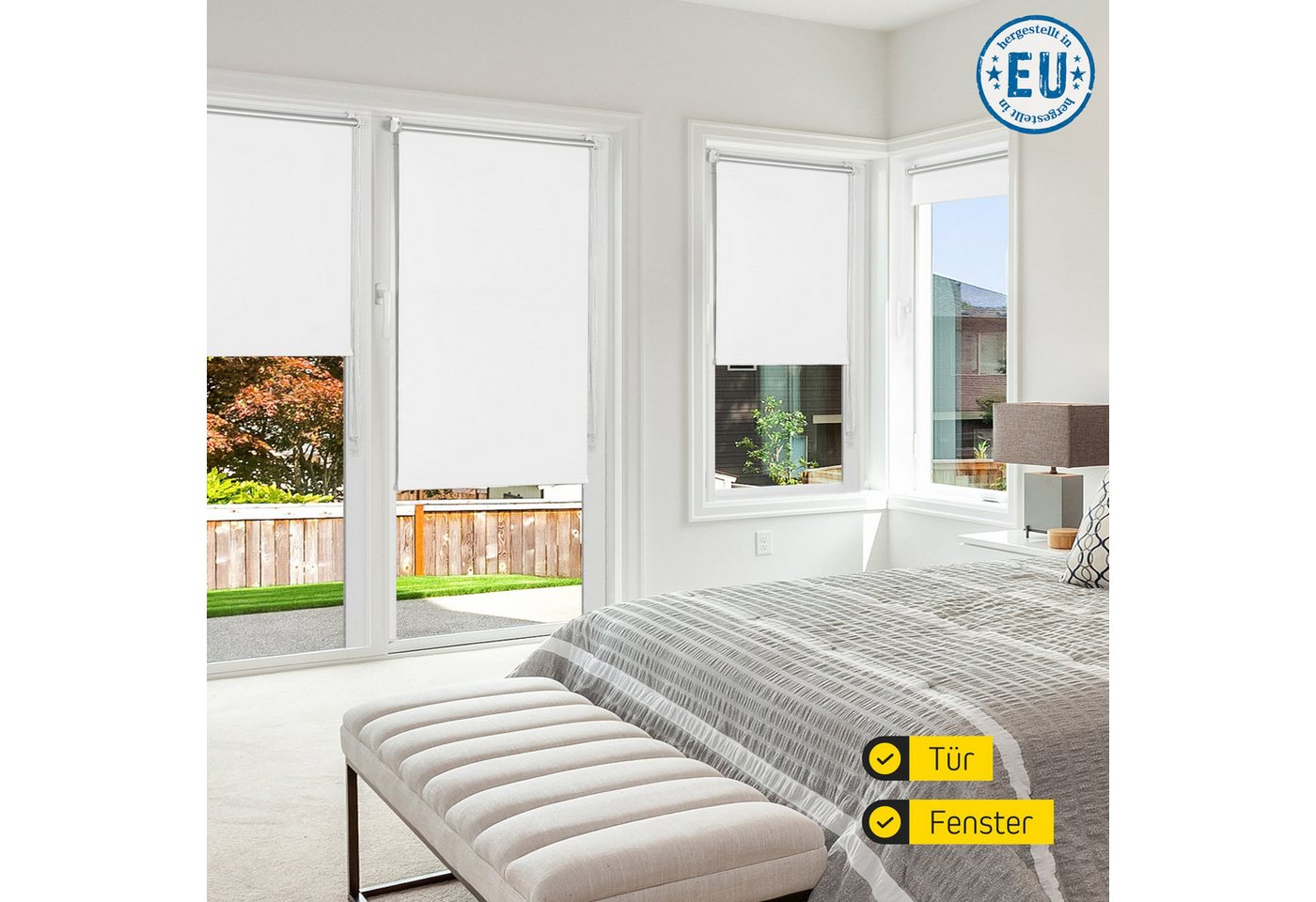 Verdunklungsrollo Thermorollo, 30 x 100 cm, weiß [Stoffbreite 26,6 cm], jalousiescout, verdunkelnd, ohne Bohren, freihängend, Klemmfix, Thermo-Rollo Vollverdunk – Bild 5 von 5