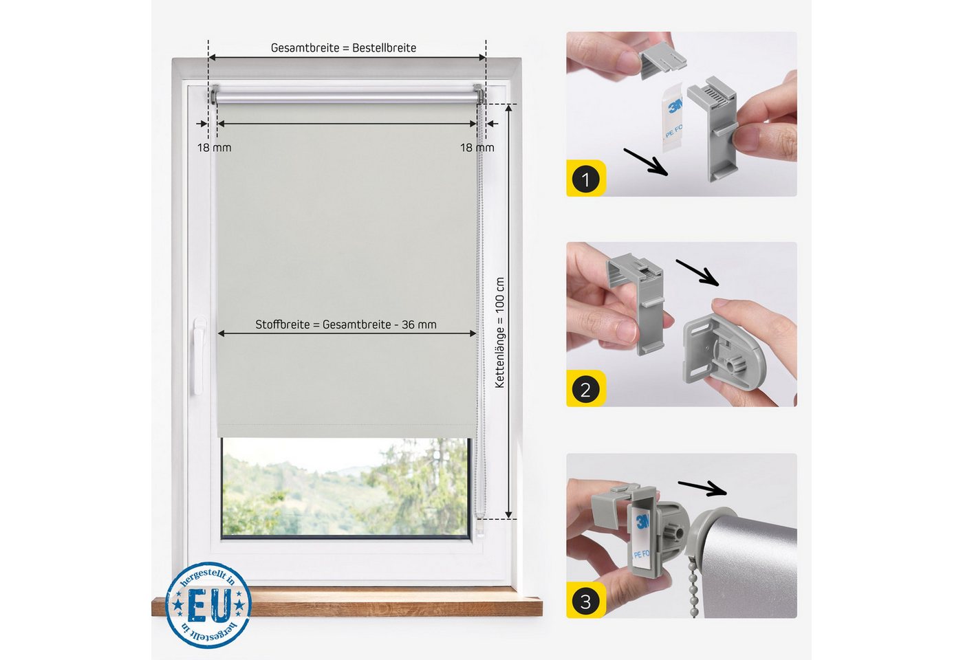 Verdunklungsrollo Thermorollo, 30 x 120 cm, grau [Stoffbreite 26,6 cm], jalousiescout, verdunkelnd, ohne Bohren, freihängend, Klemmfix, Thermo-Rollo Vollverdunk – Bild 2 von 5