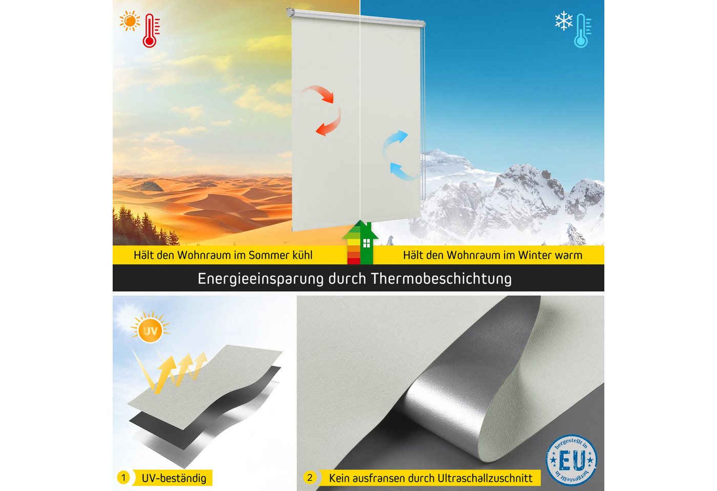 Verdunklungsrollo Thermorollo, 30 x 120 cm, grau [Stoffbreite 26,6 cm], jalousiescout, verdunkelnd, ohne Bohren, freihängend, Klemmfix, Thermo-Rollo Vollverdunk – Bild 3 von 5