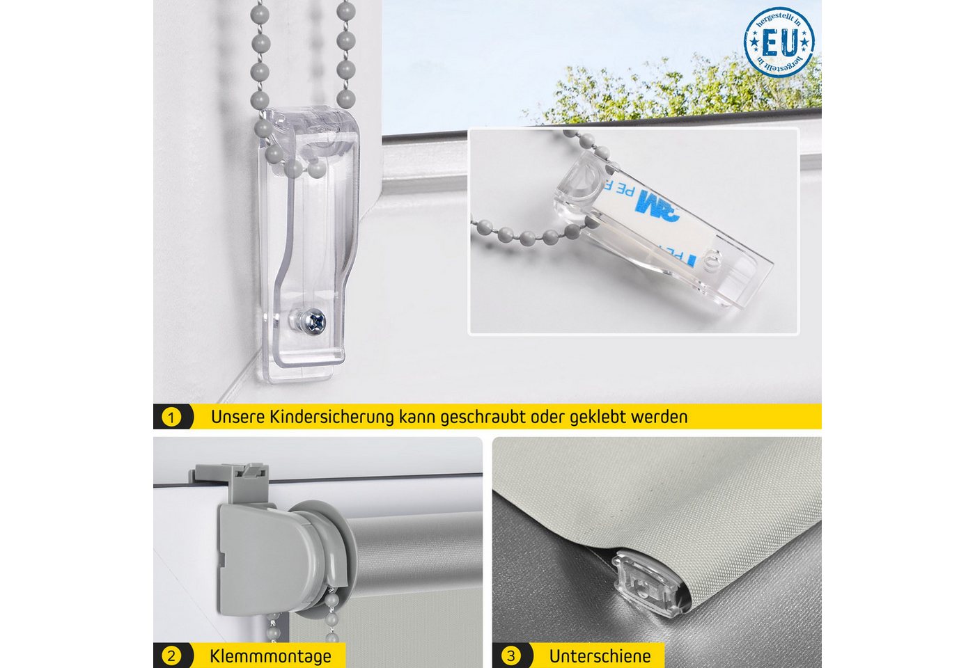 Verdunklungsrollo Thermorollo, 30 x 120 cm, grau [Stoffbreite 26,6 cm], jalousiescout, verdunkelnd, ohne Bohren, freihängend, Klemmfix, Thermo-Rollo Vollverdunk – Bild 4 von 5