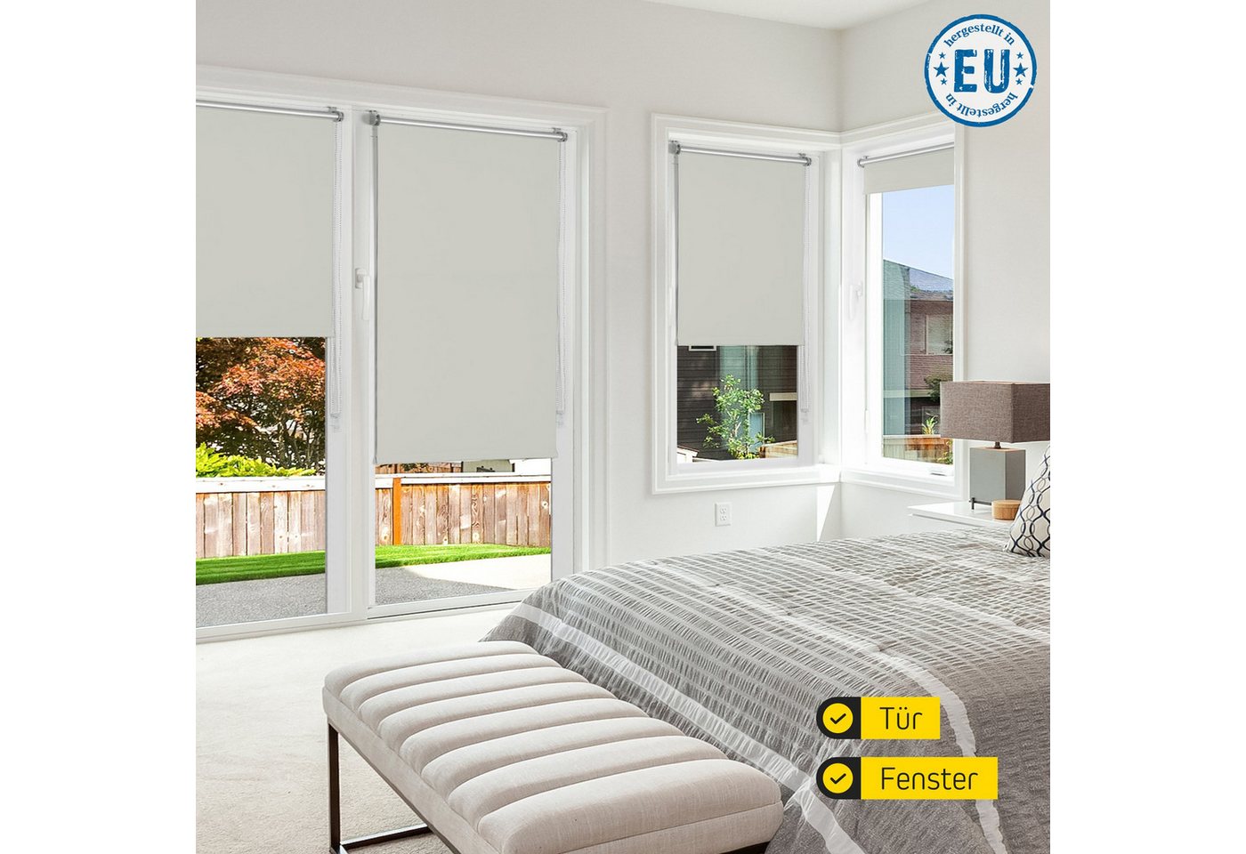 Verdunklungsrollo Thermorollo, 30 x 120 cm, grau [Stoffbreite 26,6 cm], jalousiescout, verdunkelnd, ohne Bohren, freihängend, Klemmfix, Thermo-Rollo Vollverdunk – Bild 5 von 5