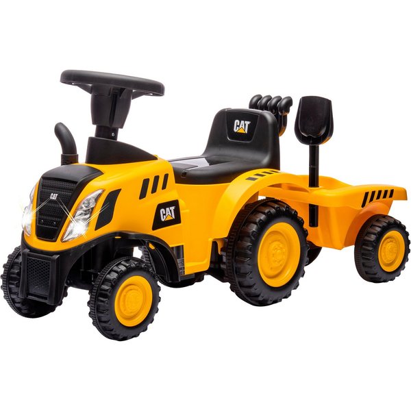 Jamara Rutscher Caterpillar Traktor mit Anhänger 2in1, gelb, mit Licht- und Soundeffekten sowie Hupe