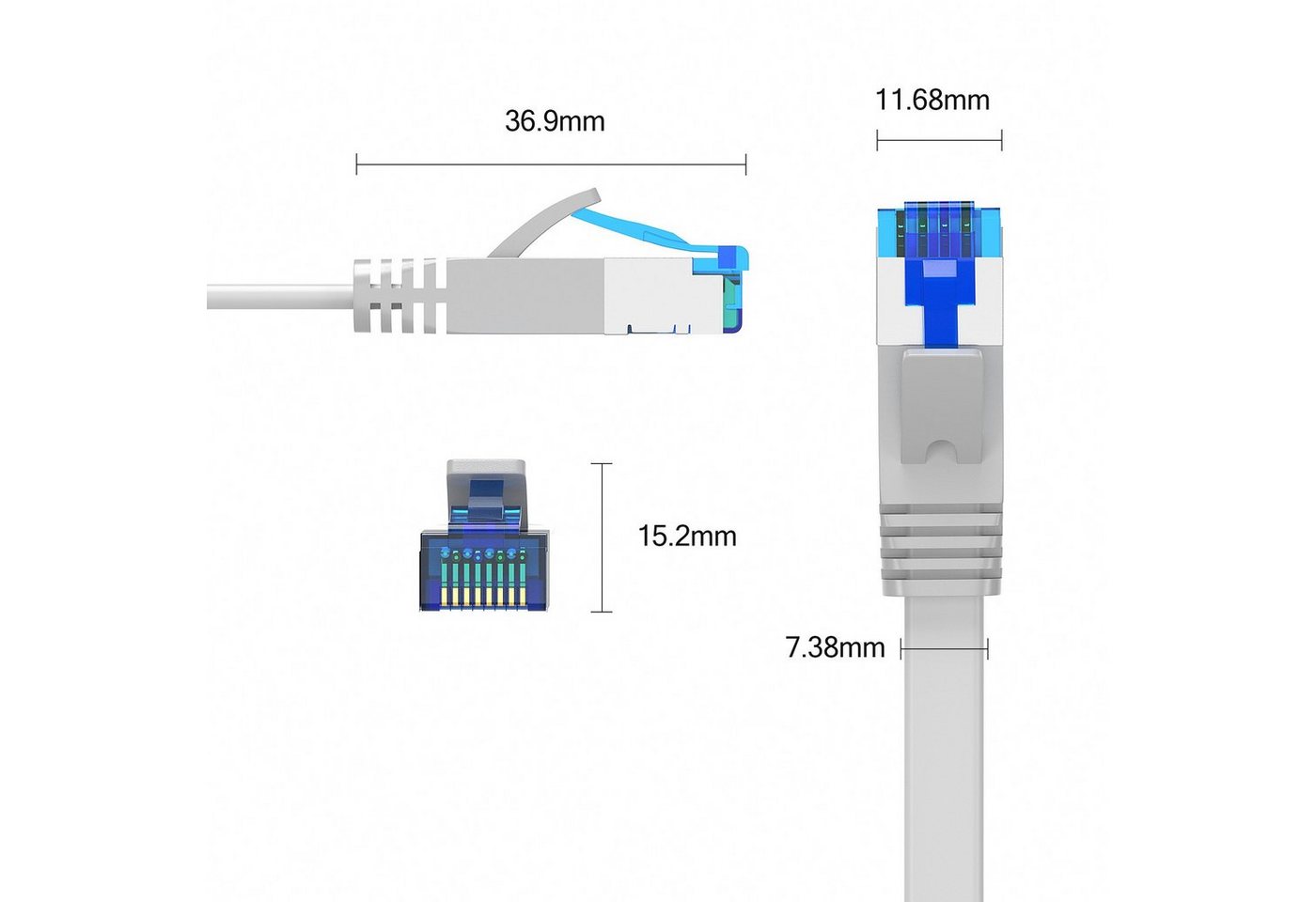 JAMEGA CAT 7 Flachkabel, RJ45 LAN Ethernet Patchkabel Netzwerk LAN-Kabel, CAT.7, RJ-45 Stecker (Ethernet) (100 cm) – Bild 3 von 5