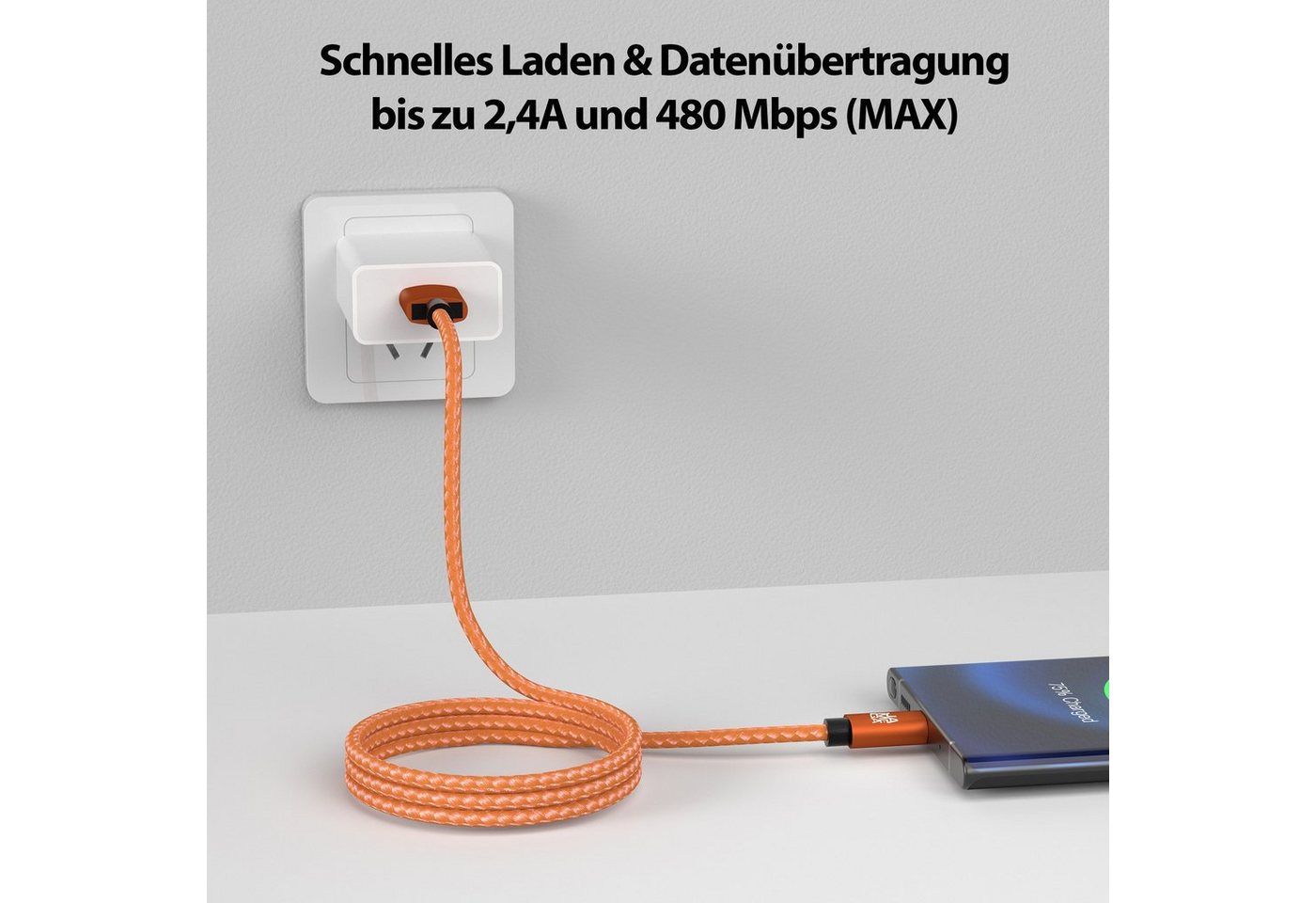 JAMEGA USB-C Datenkabel Ladekabel für Samsung Apple iPhone Huawei Xiaomi uvm. USB-Kabel, (200 cm) – Bild 2 von 5