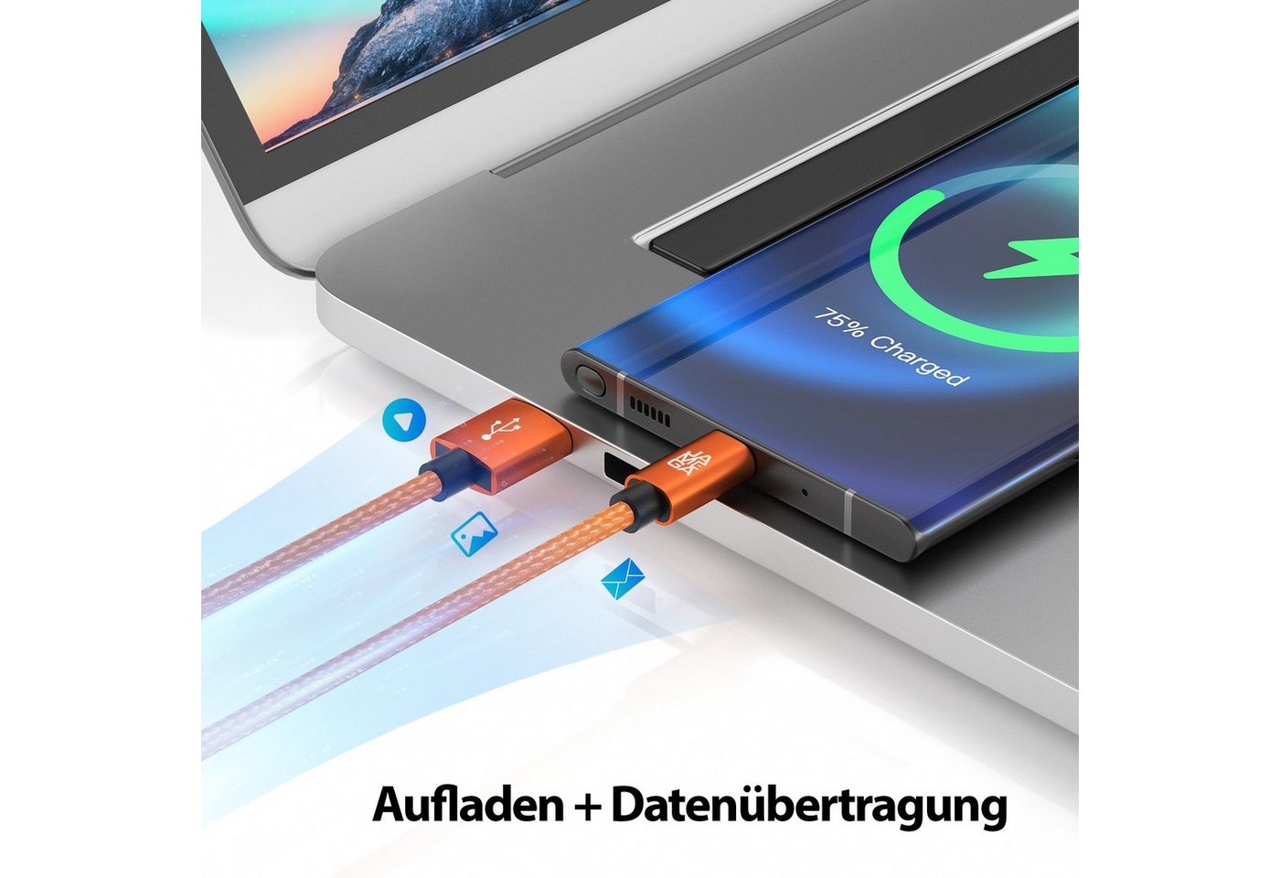 JAMEGA USB-C Datenkabel Ladekabel für Samsung Apple iPhone Huawei Xiaomi uvm. USB-Kabel, (200 cm) – Bild 3 von 5