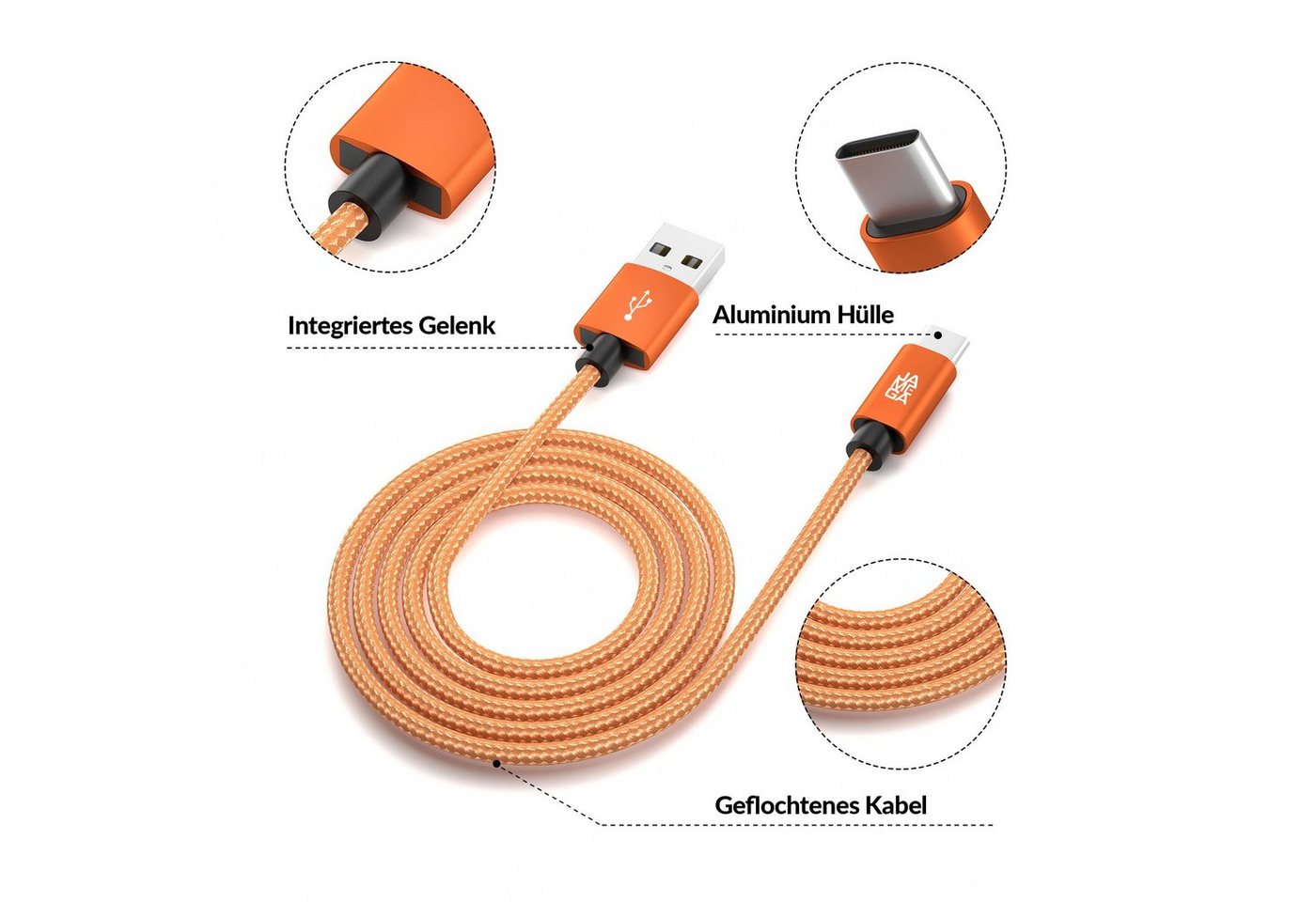 JAMEGA USB-C Datenkabel Ladekabel für Samsung Apple iPhone Huawei Xiaomi uvm. USB-Kabel, (200 cm) – Bild 4 von 5