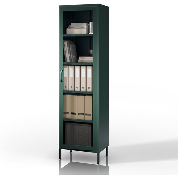 Jan Nowak Vitrine LUIGI Vitrine Schmal Glas Metall 50x180x35cm 4 Regale Sparkling (Stahl 0,6mm, 4 Regale 30kg, Hartglas, Wandmontage möglich) Brilliance Beine r
