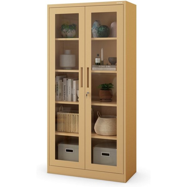 Jan Nowak Vitrine Metall Vitrinenschrank abschließbar 90 cm AMELIA Glasscheiben (Büroschrank Aktenschrank Büro Kanzlei Praxis Sozialraum, Stahl 0,6 mm 185 x 90 