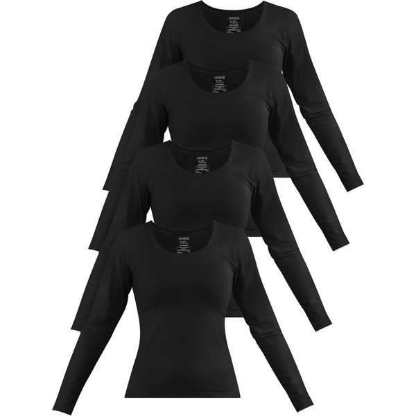 Janice Langarmshirt 4 x Damen Langarmshirt Nimes Figurbetonter Pullover aus Baumwolle