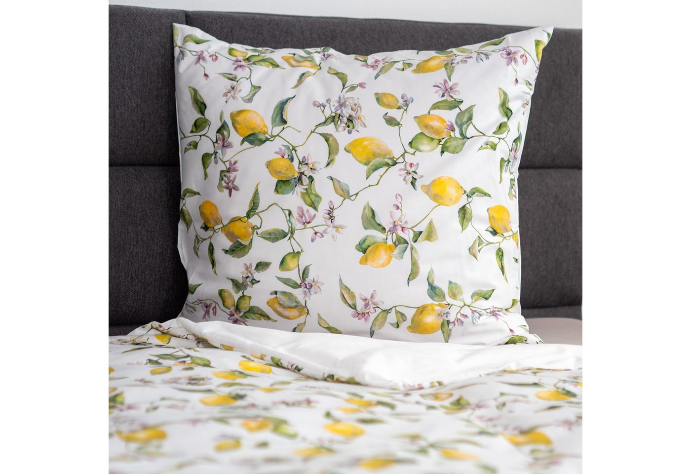 Janine Bettwäsche Satin, Satin, 2 teilig, Zitronen, gelb, weißer Hintergrund – Bild 3 von 5