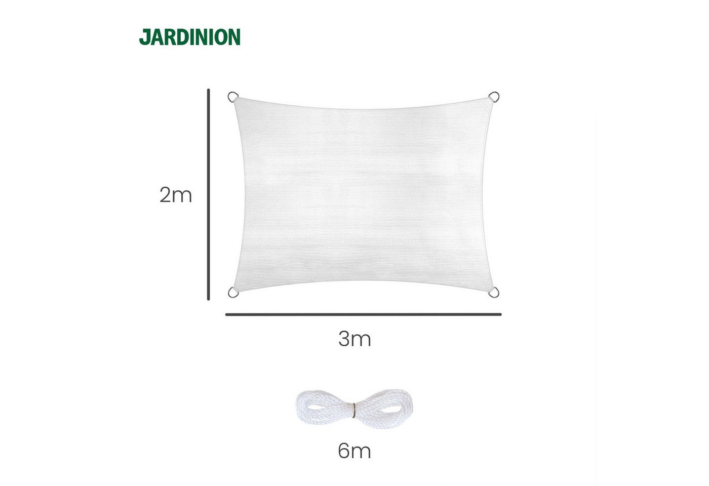 Jardinion Sonnensegel, (Rechteckig 2 x 3m Weiß Sonnenschutz, Luftdurchlässig, 1-tlg), inkl. Befestigungsseil – Bild 2 von 5