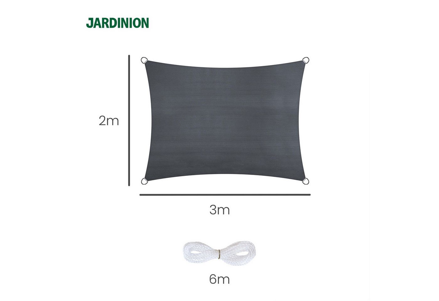 Jardinion Sonnensegel, (Rechteckig 2 x 3m Grau Sonnenschutz, Luftdurchlässig, 1-tlg), inkl. Befestigungsseil – Bild 2 von 5