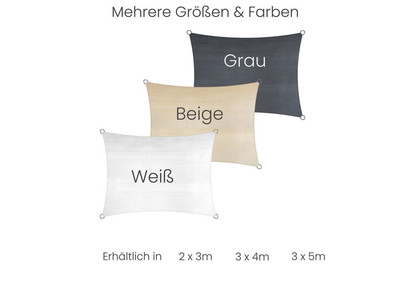 Jardinion Sonnensegel, (Rechteckig 2 x 3m Grau Sonnenschutz, Luftdurchlässig, 1-tlg), inkl. Befestigungsseil – Bild 4 von 5