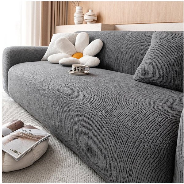 JASLIFE Sofahusse Stretch-Wellenstruktur, weich, elastisch und mit Befestigungsband