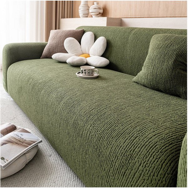 JASLIFE Sofahusse Stretch-Wellenstruktur, weich, elastisch und mit Befestigungsband