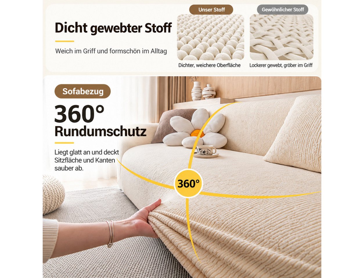 JASLIFE Sofahusse Stretch-Wellenstruktur, weich, elastisch und mit Befestigungsband – Bild 3 von 5