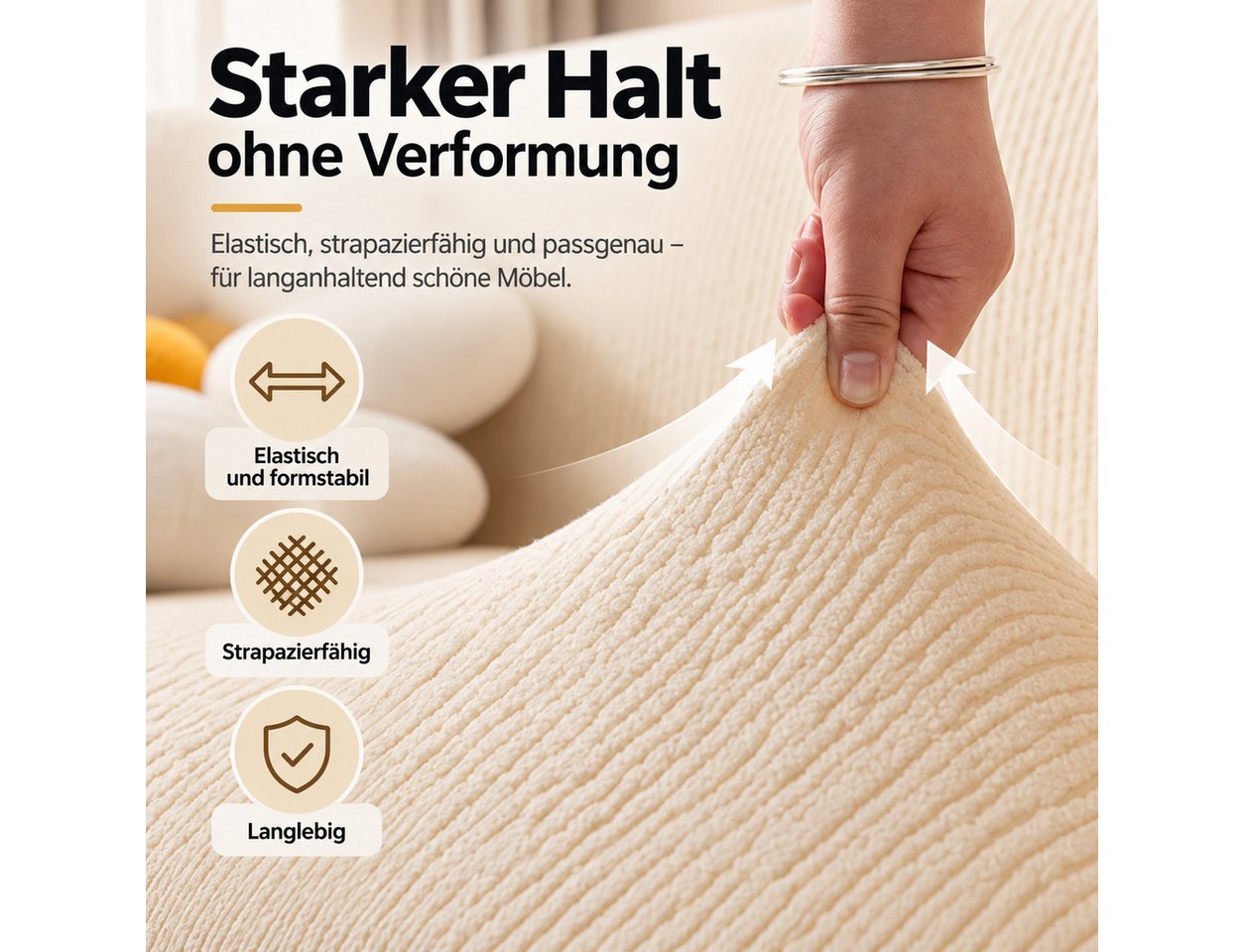 JASLIFE Sofahusse Stretch-Wellenstruktur, weich, elastisch und mit Befestigungsband – Bild 5 von 5