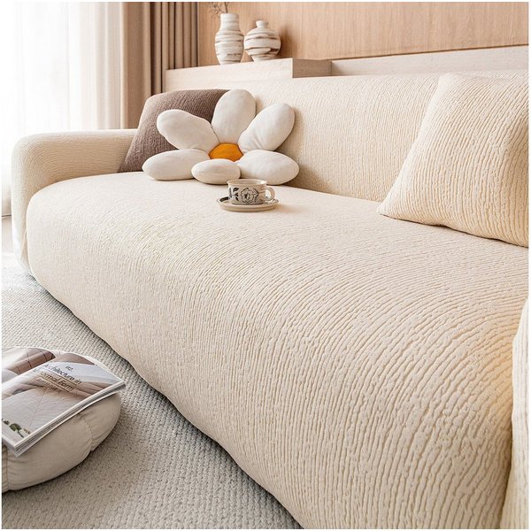 JASLIFE Sofahusse Stretch-Wellenstruktur, weich, elastisch und mit Befestigungsband