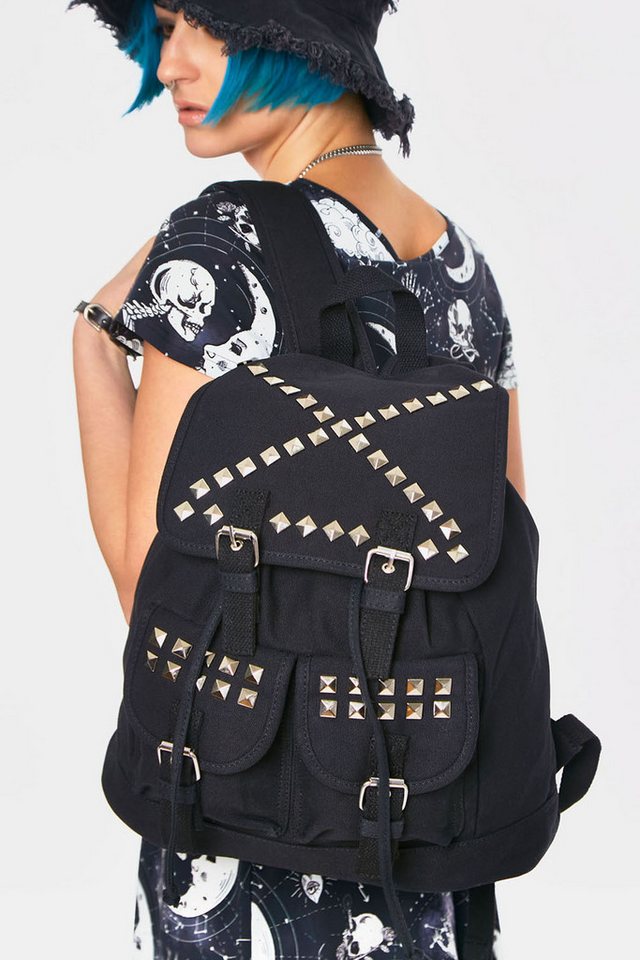 Jawbreaker Rucksack Studded Canvas, Backpack Punk Goth Gothic Pyramiden Nieten – Bild 2 von 5