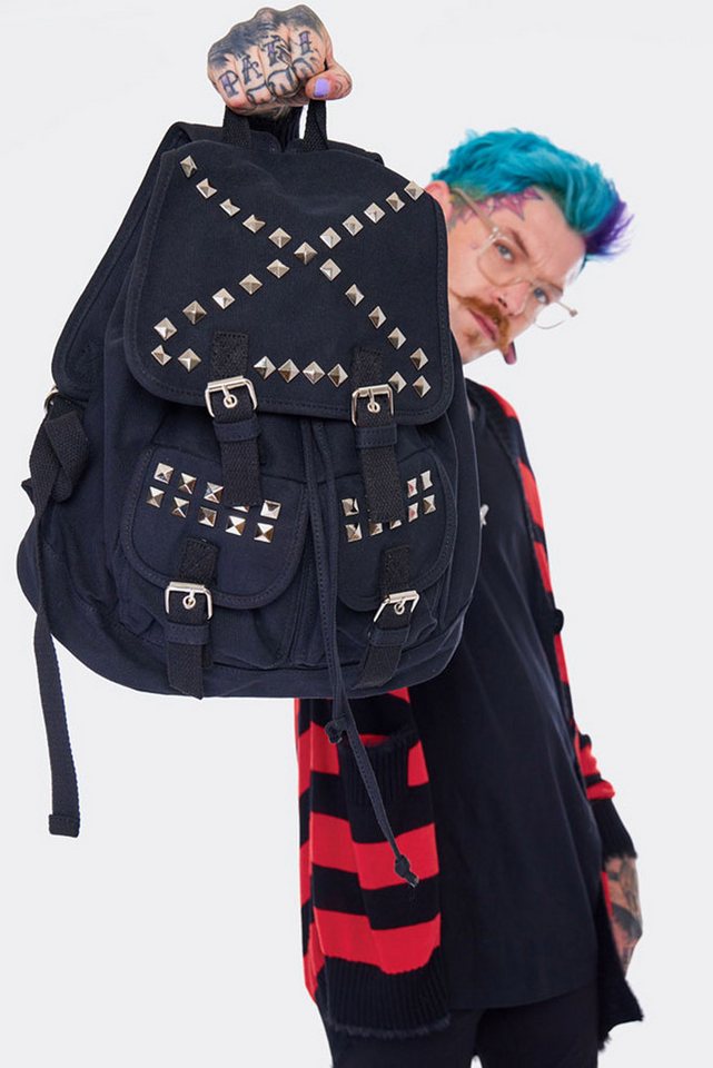 Jawbreaker Rucksack Studded Canvas, Backpack Punk Goth Gothic Pyramiden Nieten – Bild 5 von 5