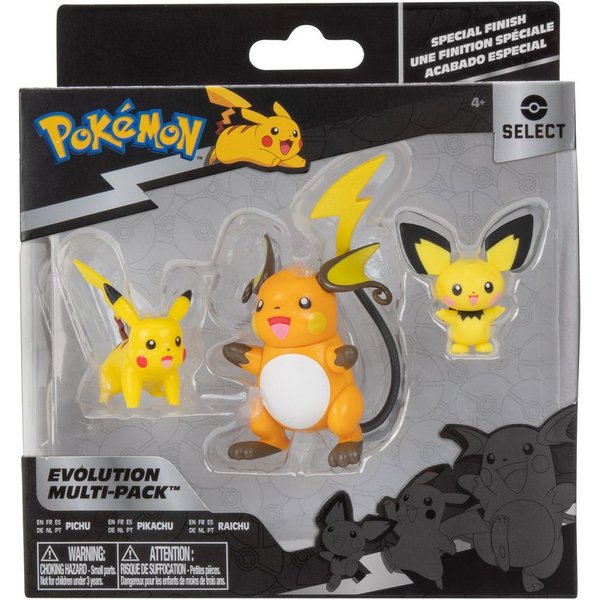 Jazwares Spielfigur Pokémon - Select Entwicklungs Multipack - Pichu, Pikachu & Raichu (NEU