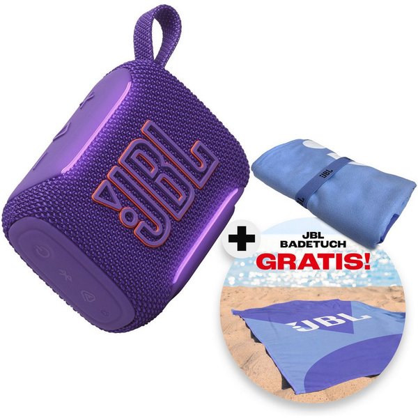 JBL Set: GO 5 + Strandtuch Bluetooth-Lautsprecher (A2DP Bluetooth, Bluetooth, AVRCP Bluetooth, 4,8 W, Kompakter, wasserdichter und stoßfester Lautsprecher mit S