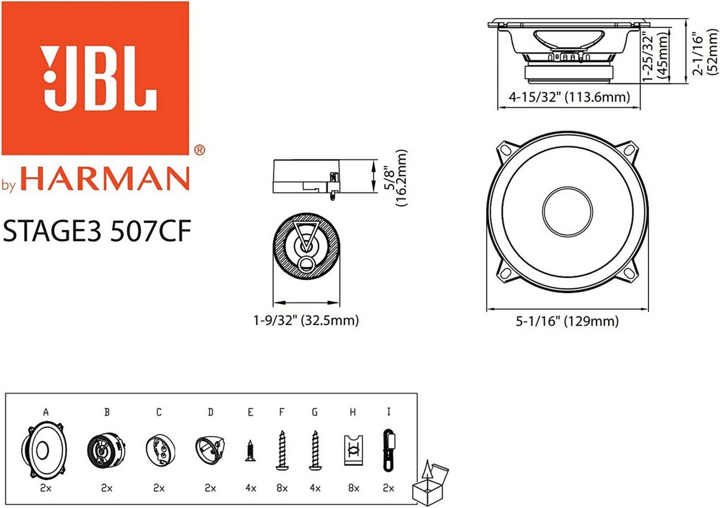 JBL Stage3 507CF 13cm 2-Wege Lautsprecher Komponentensystem Auto-Lautsprecher (45 W) – Bild 3 von 5
