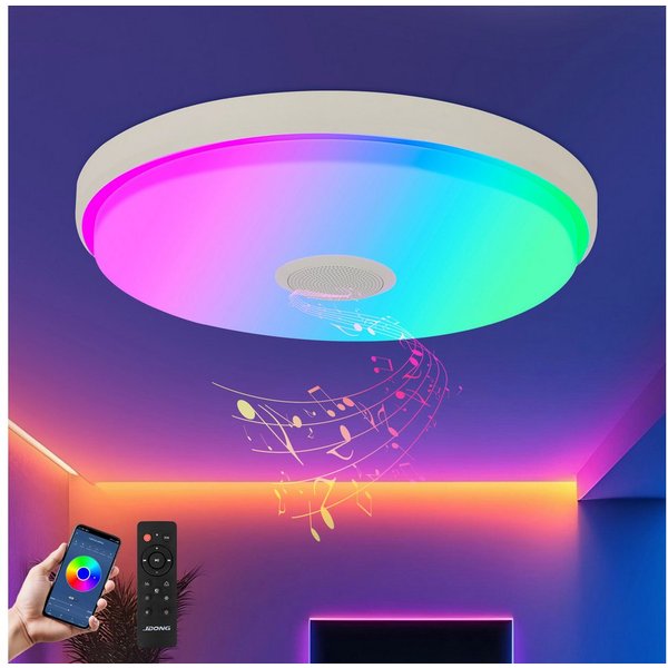 JDONG Deckenleuchte Dimmbar mit Bluetooth Lautsprecher 30/37/40/50/60CM, Deckenlamp mit Fernbedienung 3000-6500k RGB Farbwechsel, APP-Steuerung Musikwiedergabe 