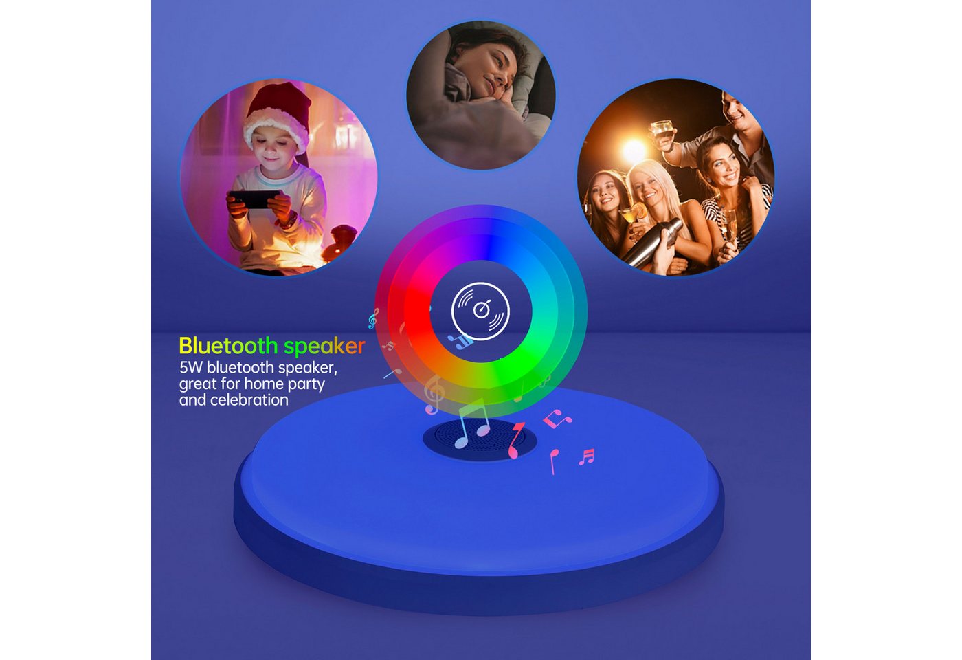 JDONG Deckenleuchte Dimmbar mit Bluetooth Lautsprecher 30/37/40/50/60CM, Deckenlamp mit Fernbedienung 3000-6500k RGB Farbwechsel, APP-Steuerung Musikwiedergabe  – Bild 2 von 5