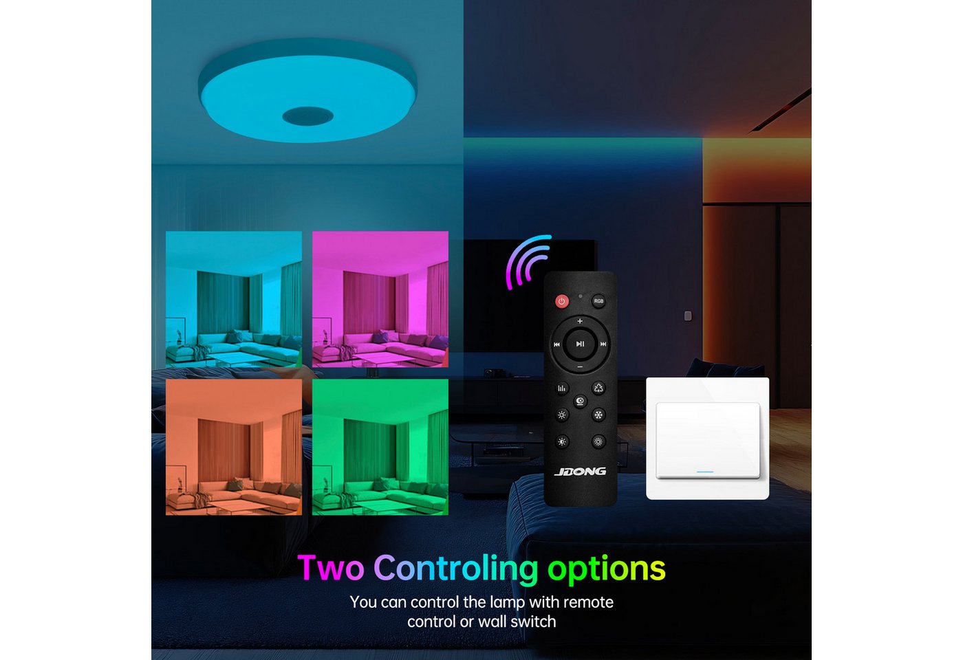 JDONG Deckenleuchte Dimmbar mit Bluetooth Lautsprecher 30/37/40/50/60CM, Deckenlamp mit Fernbedienung 3000-6500k RGB Farbwechsel, APP-Steuerung Musikwiedergabe  – Bild 4 von 5