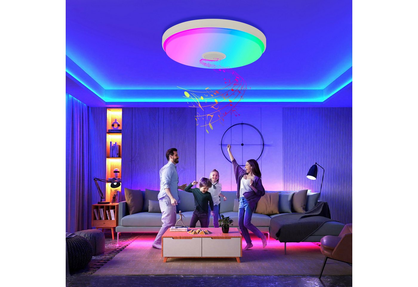JDONG Deckenleuchte Dimmbar mit Bluetooth Lautsprecher 30/37/40/50/60CM, Deckenlamp mit Fernbedienung 3000-6500k RGB Farbwechsel, APP-Steuerung Musikwiedergabe  – Bild 5 von 5