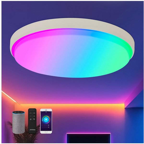 JDONG Deckenleuchte LED 30/40/50CM, RGB Deckenleuchte Rund 3000K-6500K, Led Deckenleuchte dimmbar, Kompatibel mit Alexa, APP-Steuerung, Google Assistant, Fernbe