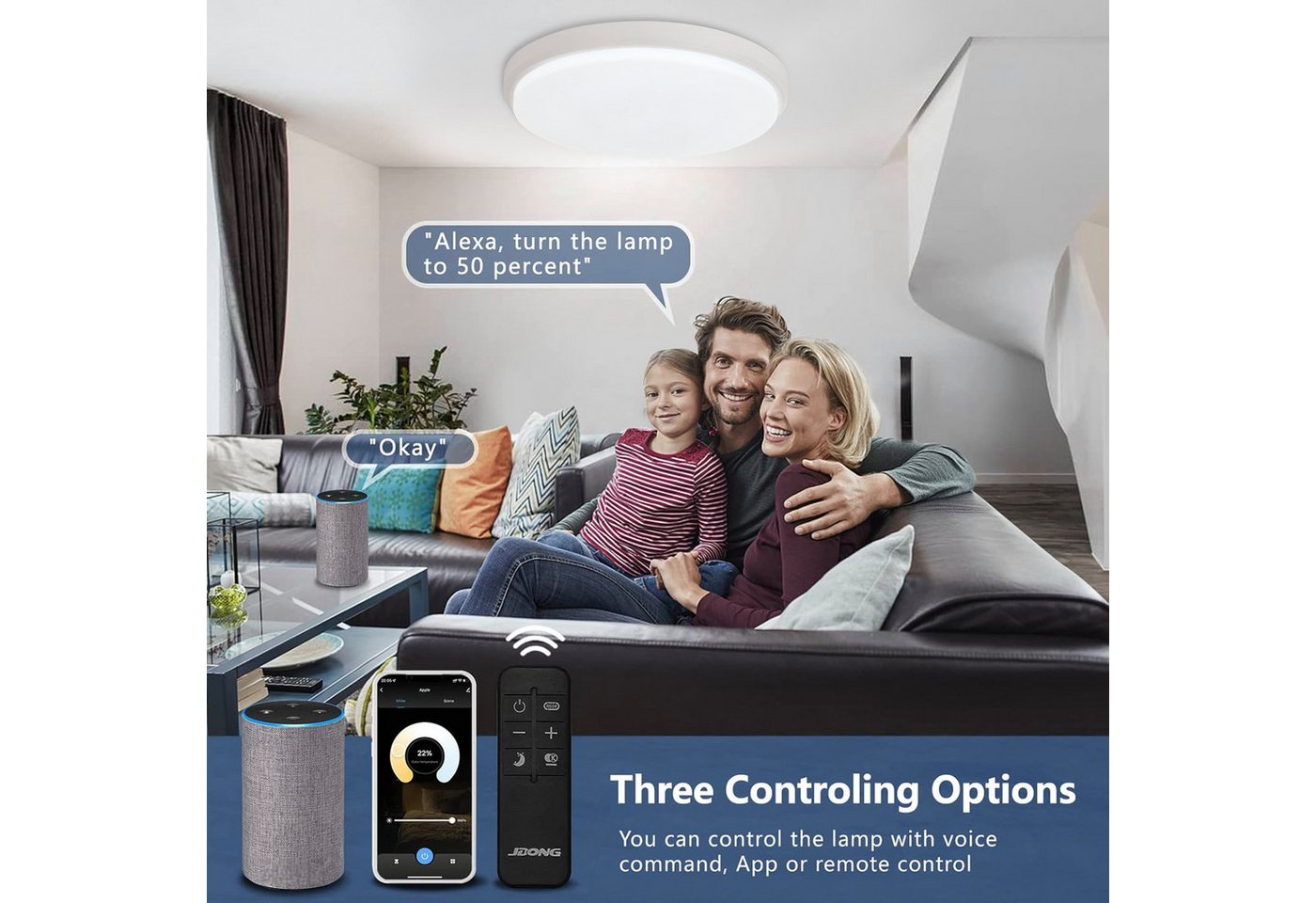 JDONG Deckenleuchte LED 30/40/50CM, RGB Deckenleuchte Rund 3000K-6500K, Led Deckenleuchte dimmbar, Kompatibel mit Alexa, APP-Steuerung, Google Assistant, Fernbe – Bild 3 von 5